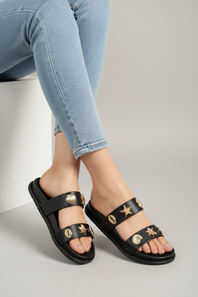 Mule Femme avec Motifs Métalliques Coquillage | Chaussure Tendance Tunisie