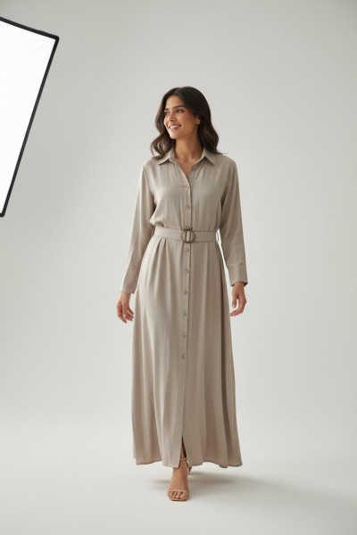 Robe Femme Unie Col Chemise avec Ceinture en Tunisie
