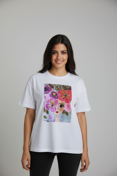 T-shirt Artistique Femme à Imprimé Floral | Style Unique Tunisie