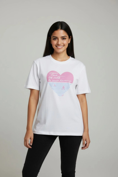 T-shirt Femme Motif Cœur avec Texte Artistique en Tunisie