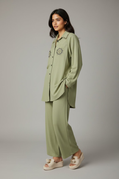 Ensemble Femme Tunique Brodée & Pantalon Large | Mode Tunisie