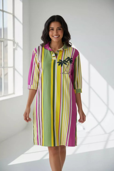Blouza Dame Rayée Col Chemise Motif Palmier | Vente en Tunisie