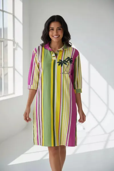 Blouza Dame Rayée Col Chemise Motif Palmier | Vente en Tunisie
