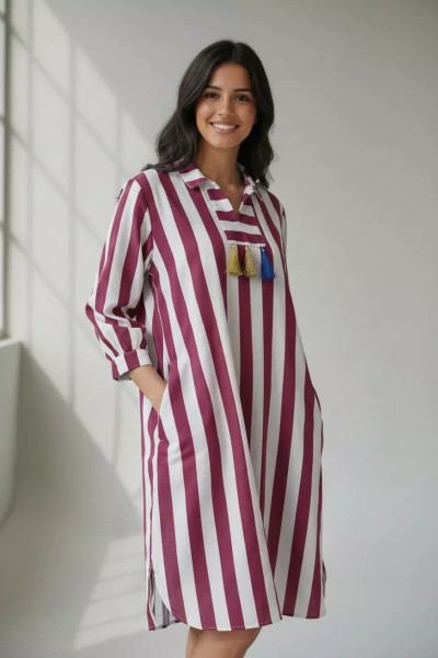 Jebba Dame Rayée Col Chemise | Vente de Vêtements en Tunisie
