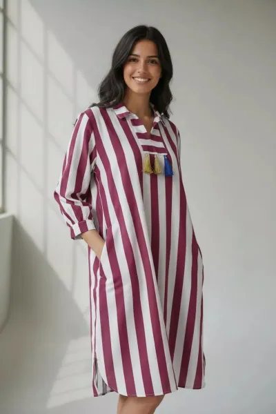 Jebba Dame Rayée Col Chemise | Vente de Vêtements en Tunisie