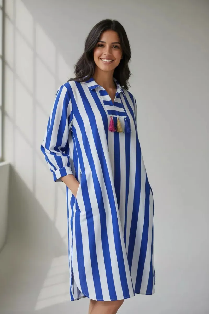 Jebba Dame Rayée Col Chemise | Vente de Vêtements en Tunisie