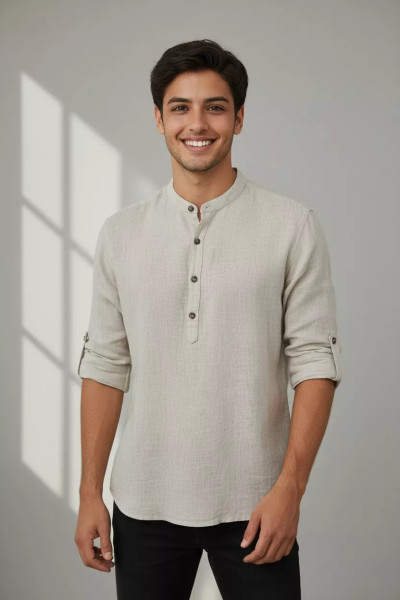 Chemise Homme KAMRAYA Col Chinois en Tunisie | Élégance Moderne