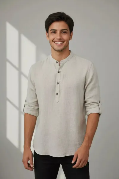 Chemise Homme KAMRAYA Col Chinois en Tunisie | Élégance Moderne