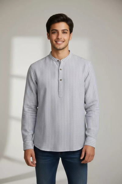 Chemise Homme KAMRAYA Col Chinois Rayée en Tunisie | Style Élégant