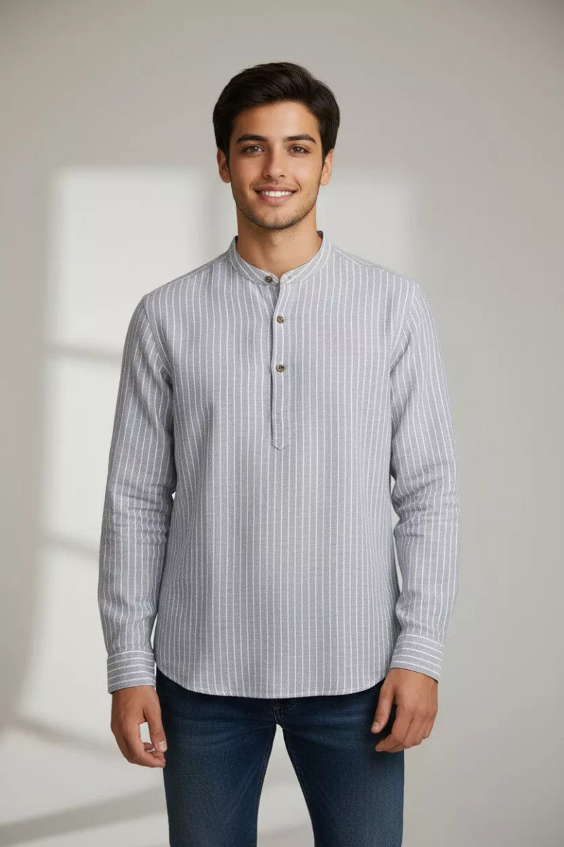 Chemise Homme KAMRAYA Col Chinois Rayée en Tunisie | Style Élégant