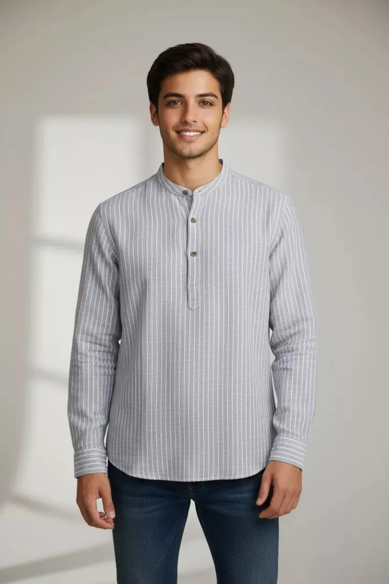 Chemise Homme KAMRAYA Col Chinois Rayée en Tunisie | Style Élégant