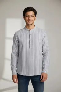 Chemise Homme KAMRAYA Col Chinois Rayée en Tunisie | Style Élégant