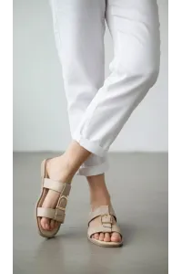 Mules Plates pour Femme à Doubles Brides et Boucle Dorée | Tunisie