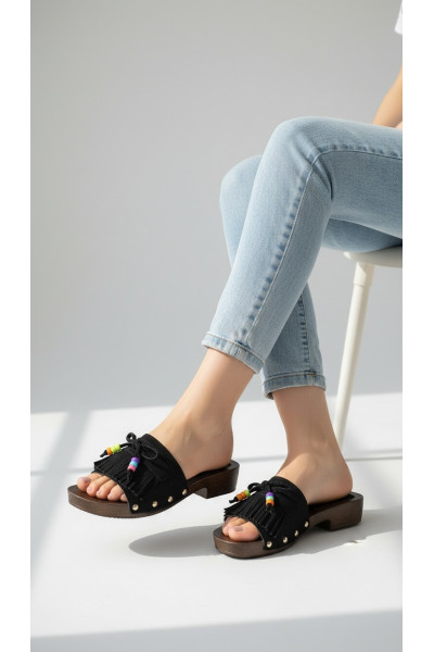 Mules Façon Sabots avec Franges et Perles pour Femme | Tunisie