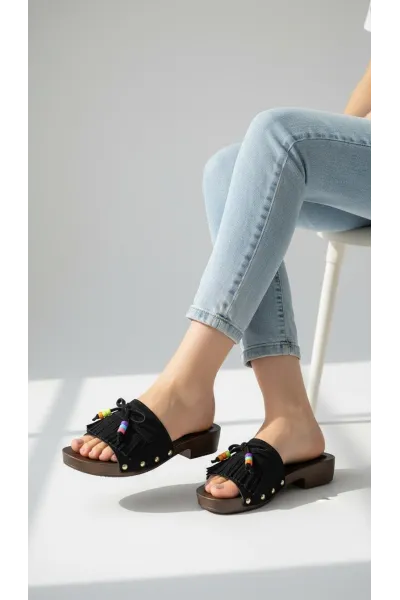 Mules Façon Sabots avec Franges et Perles pour Femme | Tunisie