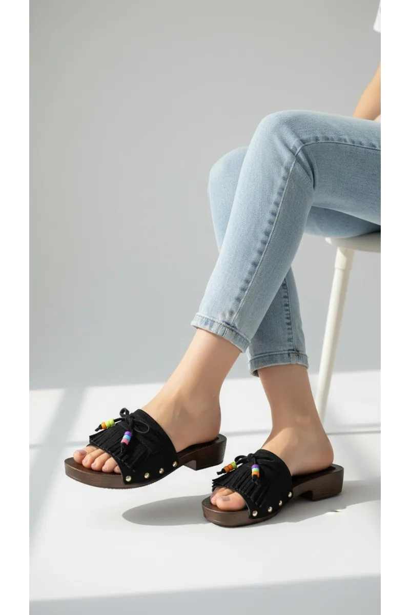 Mules Façon Sabots avec Franges et Perles pour Femme | Tunisie