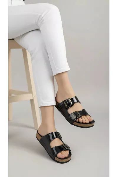 Mules Anatomiques pour Femme à Doubles Brides Vernies | Tunisie