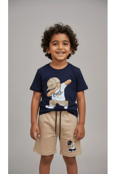 Ensemble Été Garçon Dabbing Teddy - T-shirt & Bermuda Molleton | Tunisie