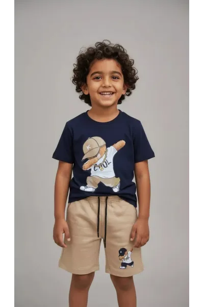 Ensemble Été Garçon Dabbing Teddy - T-shirt & Bermuda Molleton | Tunisie