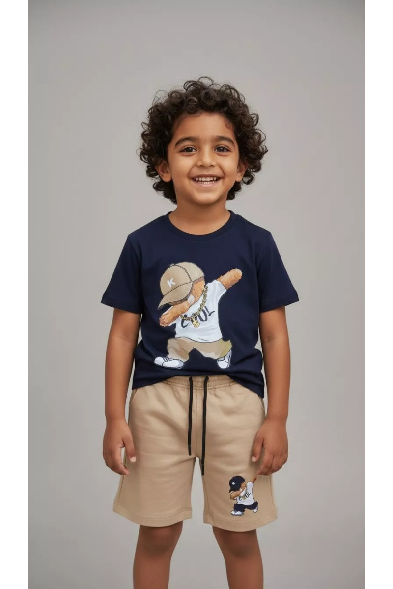 Ensemble Été Garçon Dabbing Teddy - T-shirt & Bermuda Molleton | Tunisie