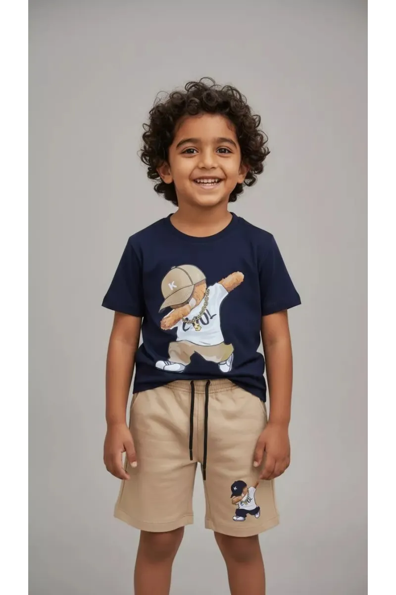 Ensemble Été Garçon Dabbing Teddy - T-shirt & Bermuda Molleton | Tunisie