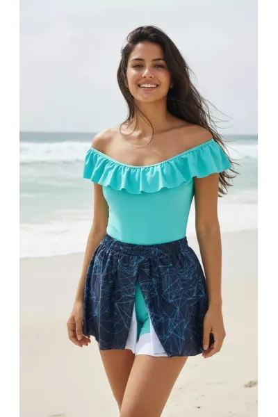 Maillot de Bain 2 Pièces Femme avec Short et Haut Volanté | Tunisie