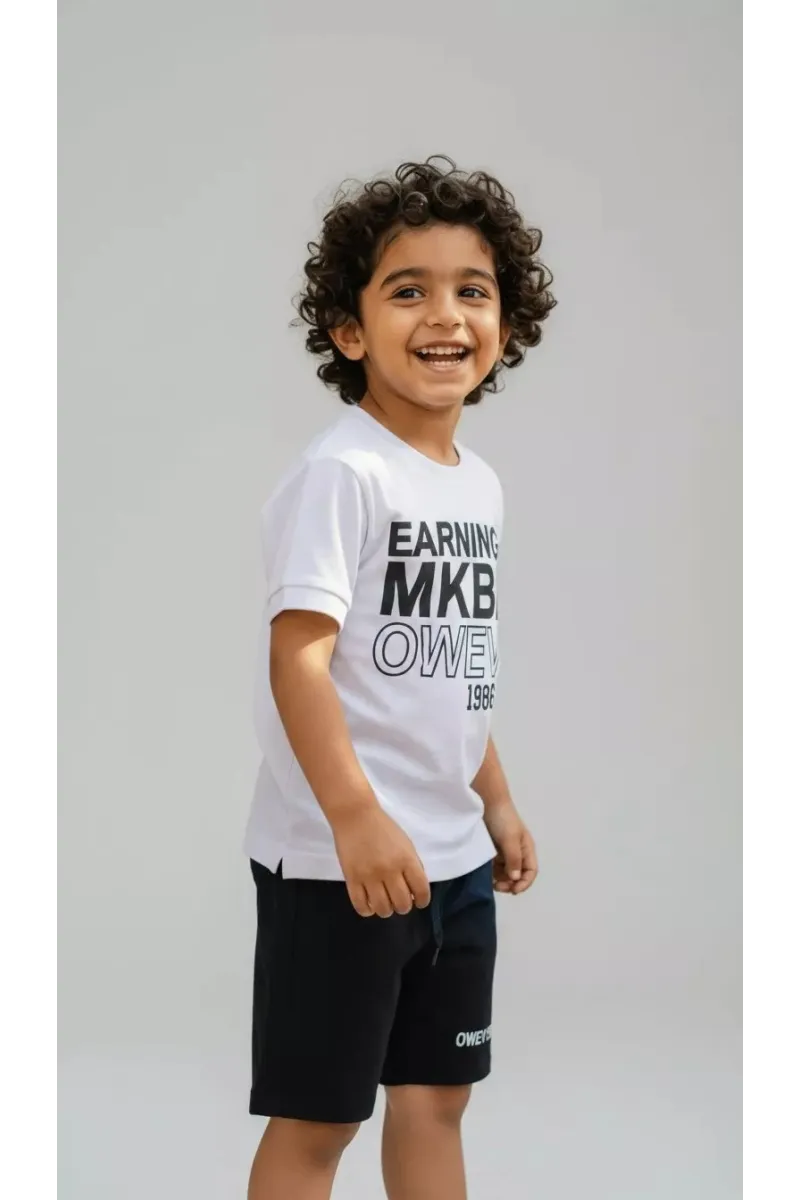 Ensemble Été Garçon Streetwear - T-shirt Imprimé & Bermuda | Tunisie