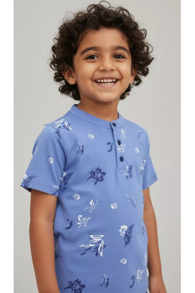 T-shirt Garçon à Col Chinois & Boutons - Style Chic Été | Tunisie