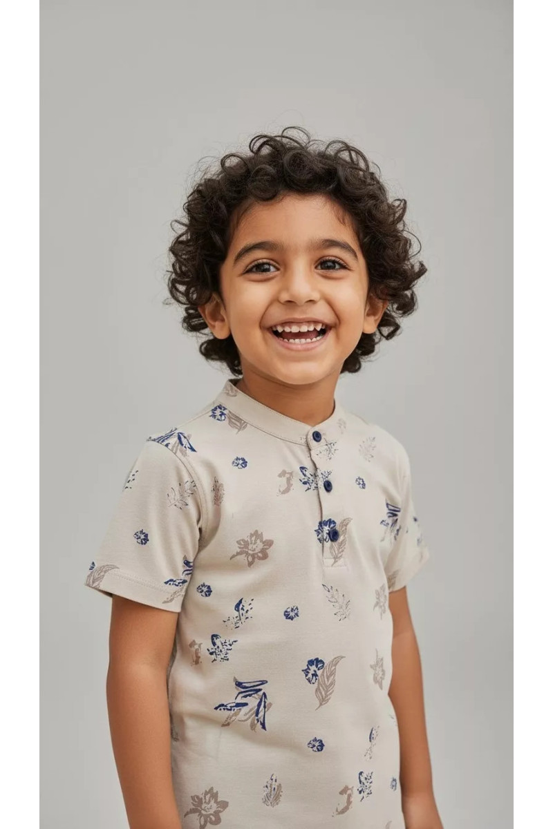 T-shirt Garçon à Col Chinois & Boutons - Style Chic Été | Tunisie