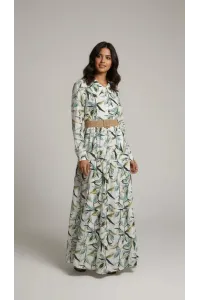 Robe Longue Fluide Imprimé Feuillage avec Ceinture | Tunisie