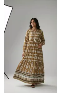 Robe Longue Fluide Ethnique à Motifs Géométriques & Pompons | Tunisie