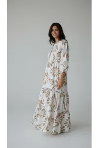 Robe Longue Fluide à Motifs Géométriques & Col Tunisien | Tunisie