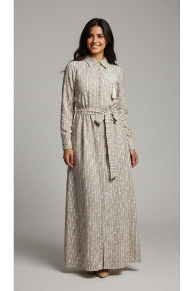 Robe Chemise Longue Rayée à Motif Fleurs & Broderie | Tunisie