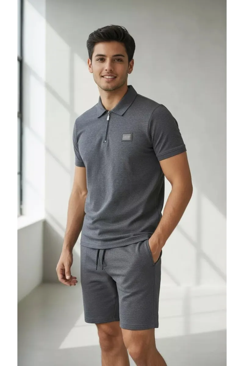 Ensemble Homme Casual : Polo à Col Zippé & Short Assorti | Tunisie