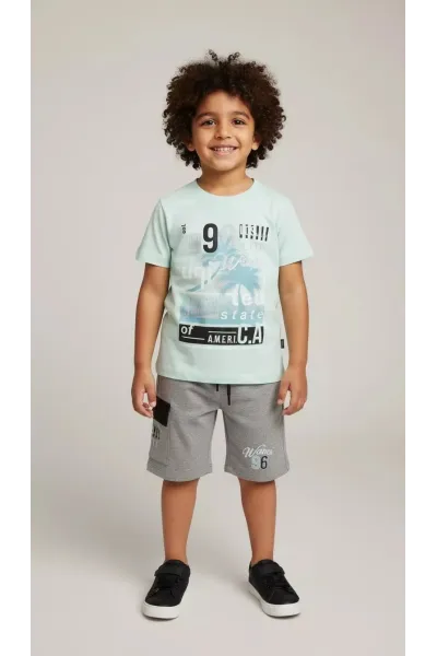 Ensemble Enfant Casual : T-shirt Imprimé Palmiers & Short Cargo | Tunisie