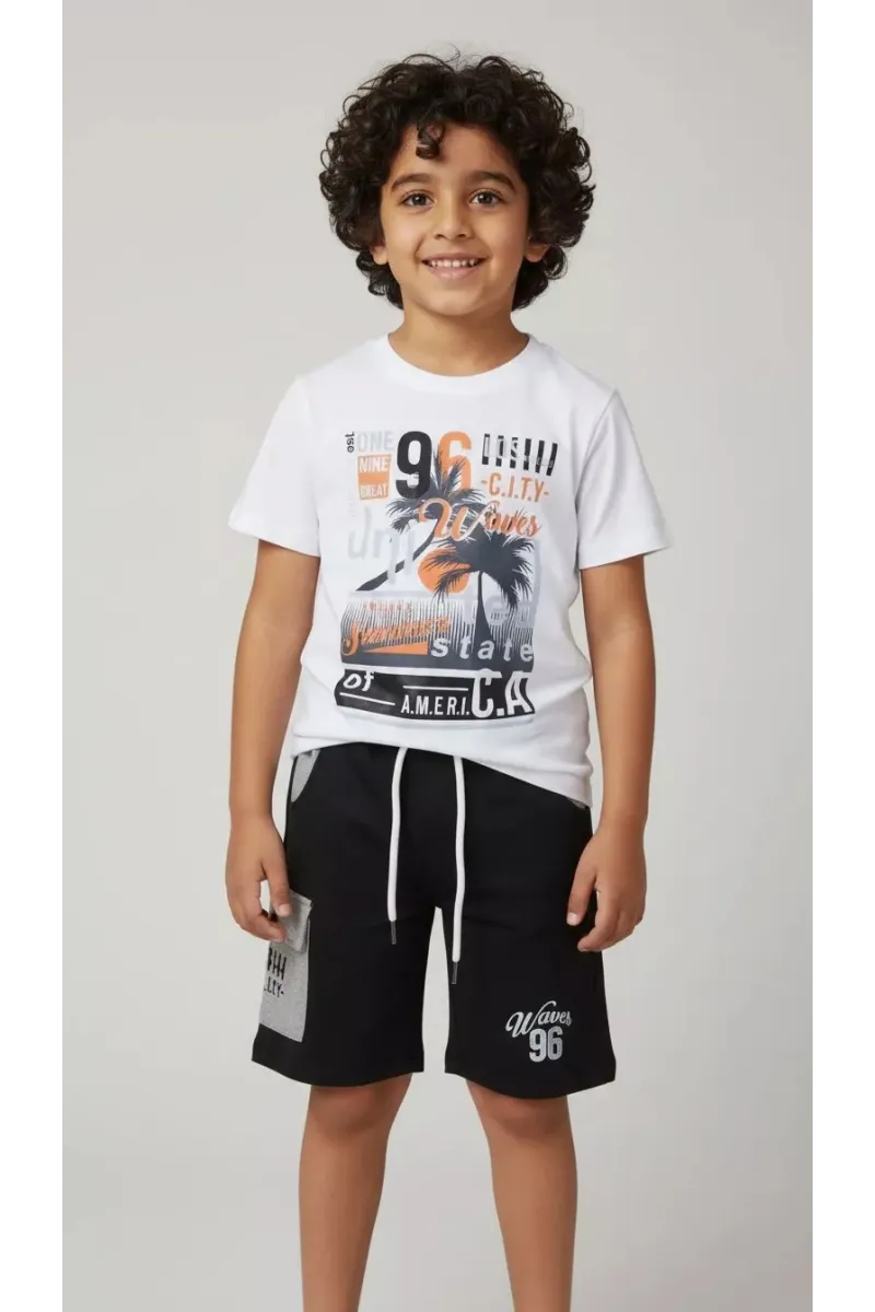 Ensemble Enfant Casual : T-shirt Imprimé Palmiers & Short Cargo | Tunisie