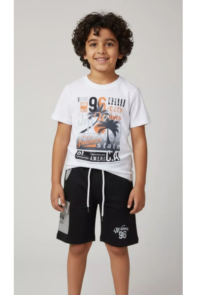 Ensemble Enfant Casual : T-shirt Imprimé Palmiers & Short Cargo | Tunisie