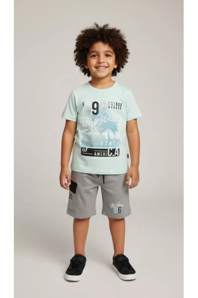 Ensemble Enfant Casual : T-shirt Imprimé Palmiers & Short Cargo | Tunisie
