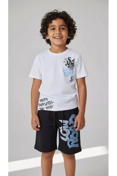 Ensemble Enfant Urban Casual : T-shirt & Short Imprimés Graffiti | Tunisie