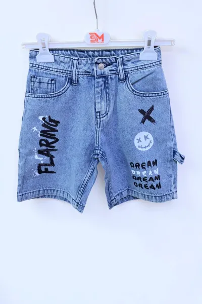 Short en Jean Imprimé Garçon Tunisie | Bermuda Denim Streetwear