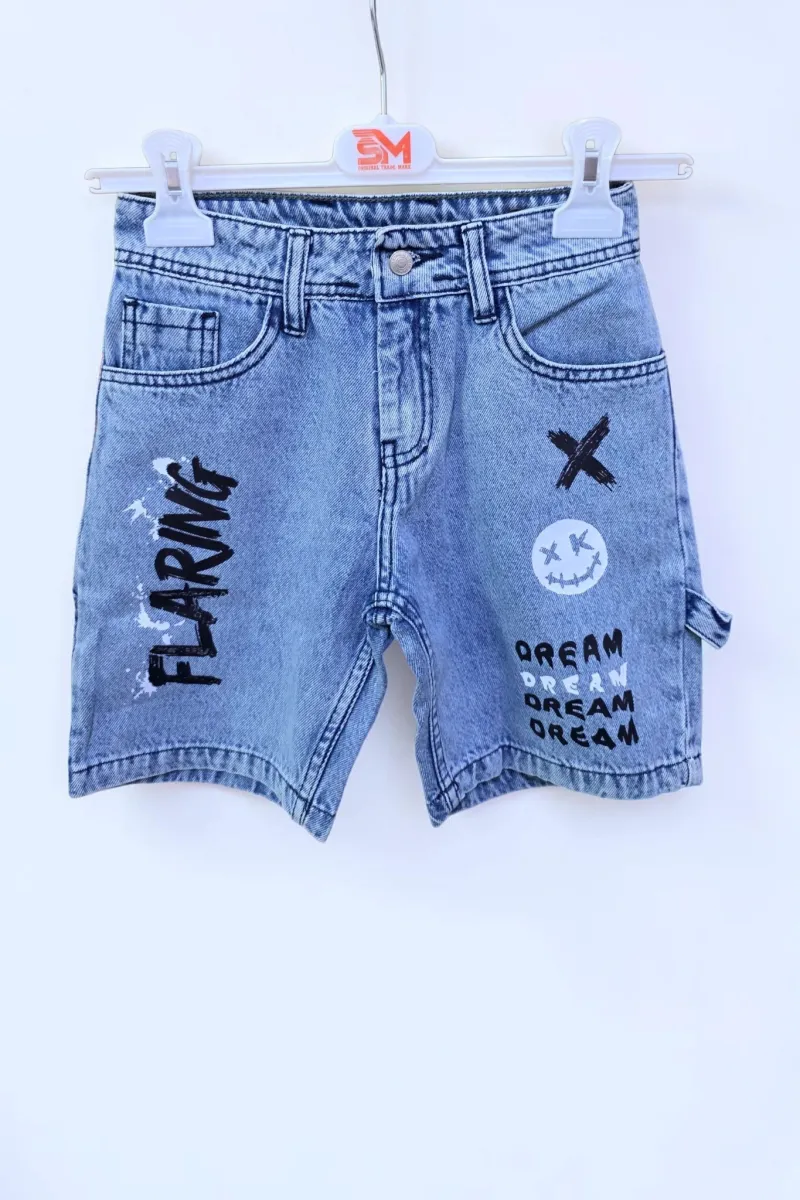 Short en Jean Imprimé Garçon Tunisie | Bermuda Denim Streetwear