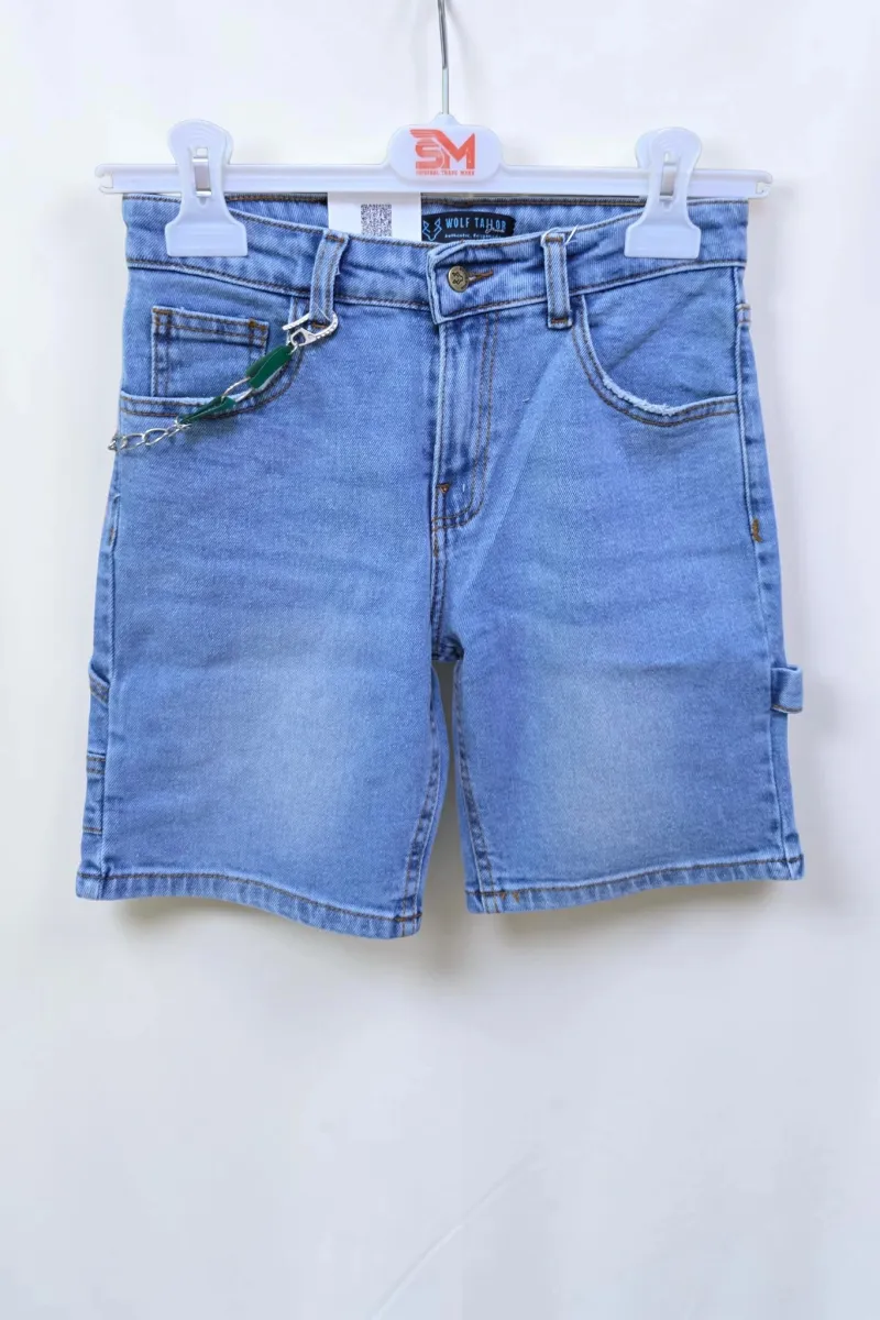 Short en Jean Baggy Garçon Tunisie | Bermuda Denim avec Chaîne Chic
