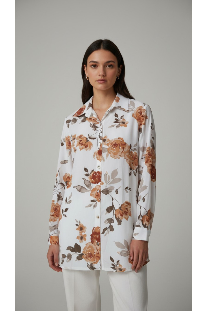 Chemise Imprimée Femme Tunisie | Chemisier Long Fluide Floral