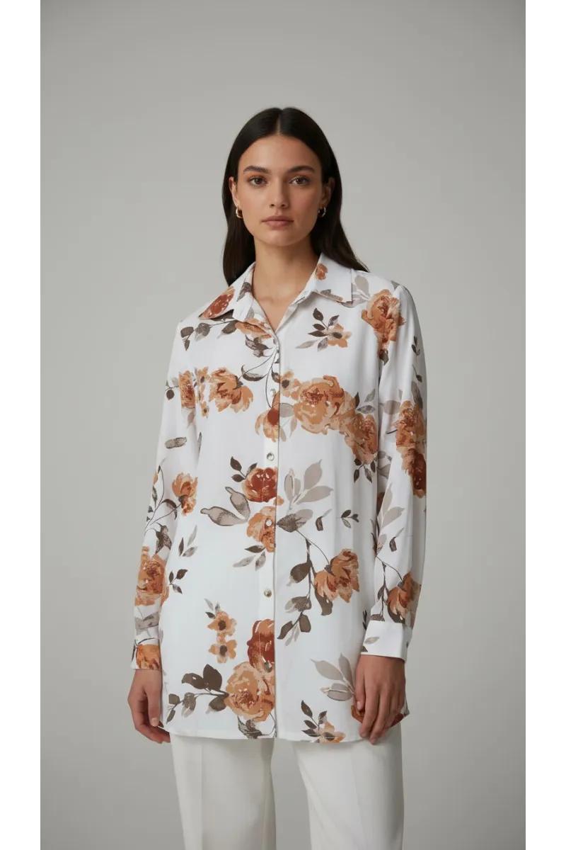 Chemise Imprimée Femme Tunisie | Chemisier Long Fluide Floral