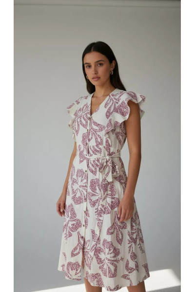 Robe Imprimée à Volants Tunisie | Robe-Chemise Longue Fluide