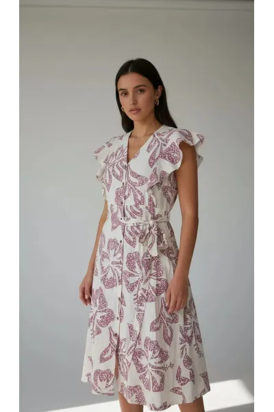 Robe Imprimée à Volants Tunisie | Robe-Chemise Longue Fluide