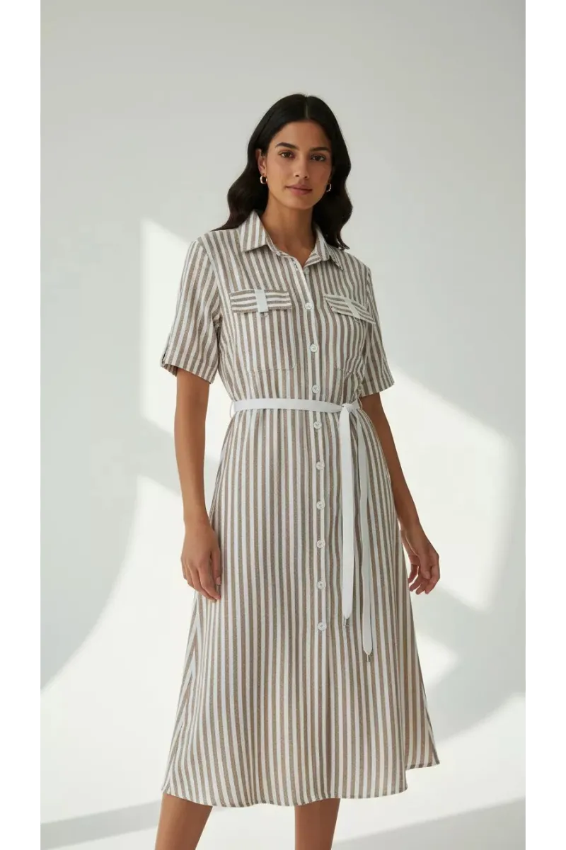 Robe-Chemise à Rayures Femme Tunisie | Robe Saharienne Fluide