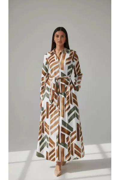 Robe Longue Imprimée Femme Tunisie | Robe-Chemise Maxi Fluide