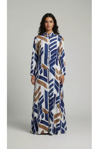 Robe Longue Imprimée Femme Tunisie | Robe-Chemise Maxi Fluide