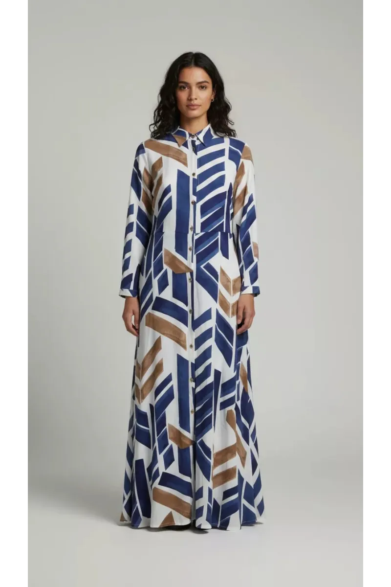Robe Longue Imprimée Femme Tunisie | Robe-Chemise Maxi Fluide